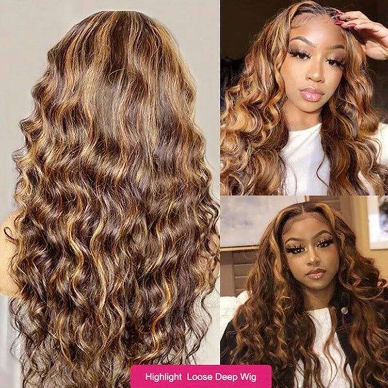 30 34 Inch Loose Deep Wave Frontal Wig 13x6 Ombre Highlight HD 4/27 Colored Curly 13x4 Lace Front Human Hair Wigs