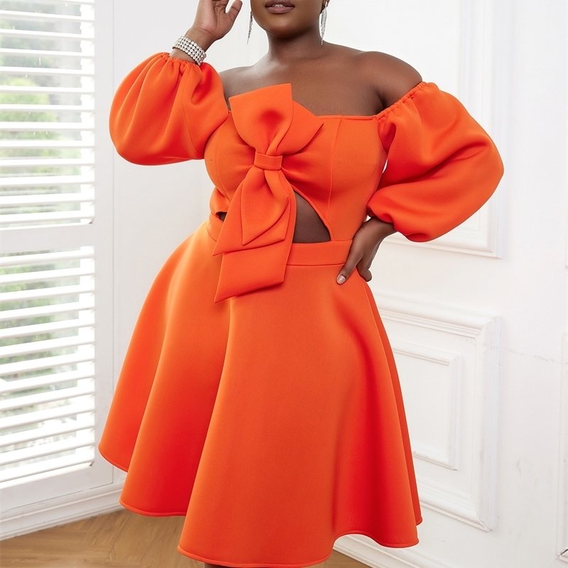 Aomei Ball Gowns Dress for Women Plus Size Orange Off Shoulder Cut Out ALine Summer Wedding Guest Evening Party Outfits 4XL 250519