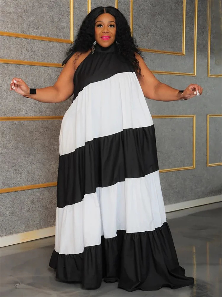 Wmstar Plus Size Dresses for Women Print Elegant Bandage Fashion Loose Maxi Dress Clothes Wholesale Drop 2024 250526