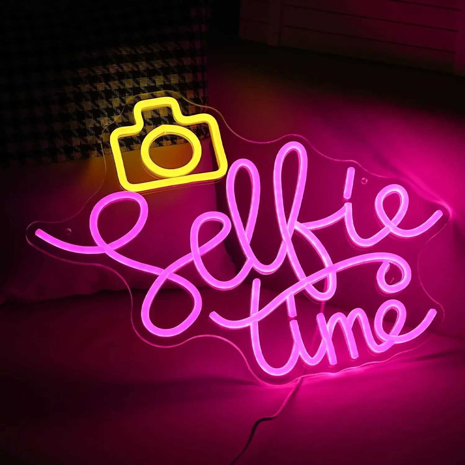 Selfie Time Neon Sign LED Camera Neon Light Sign Adjustable Brightness USB Photographic Studio Bedroom Room Decor Party GiftsXJ250602