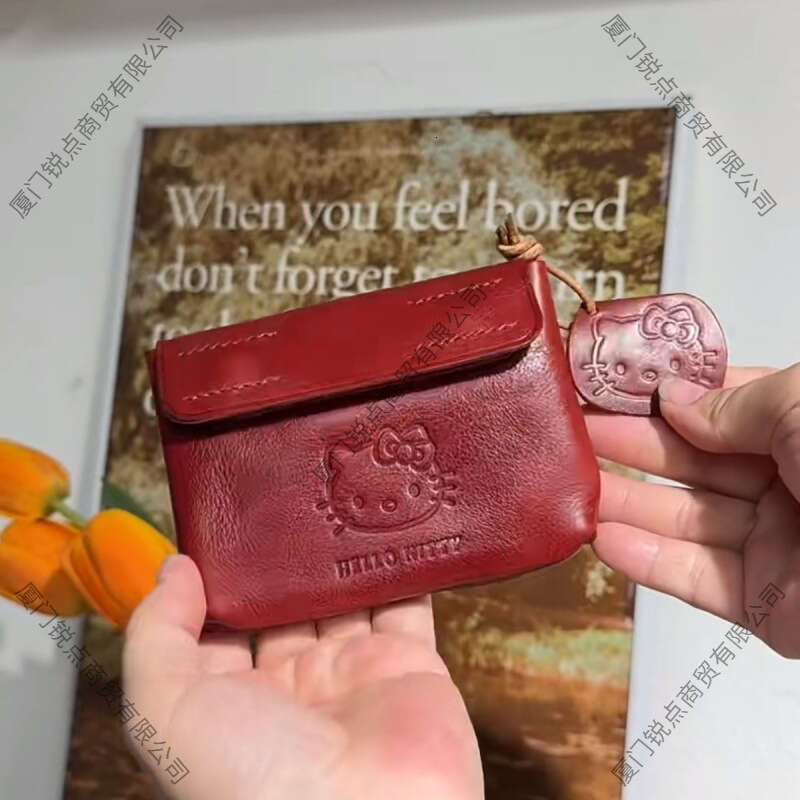 Handmade Red Leather Coin Purse Cute Mini Portable Earphone Small Card Holder