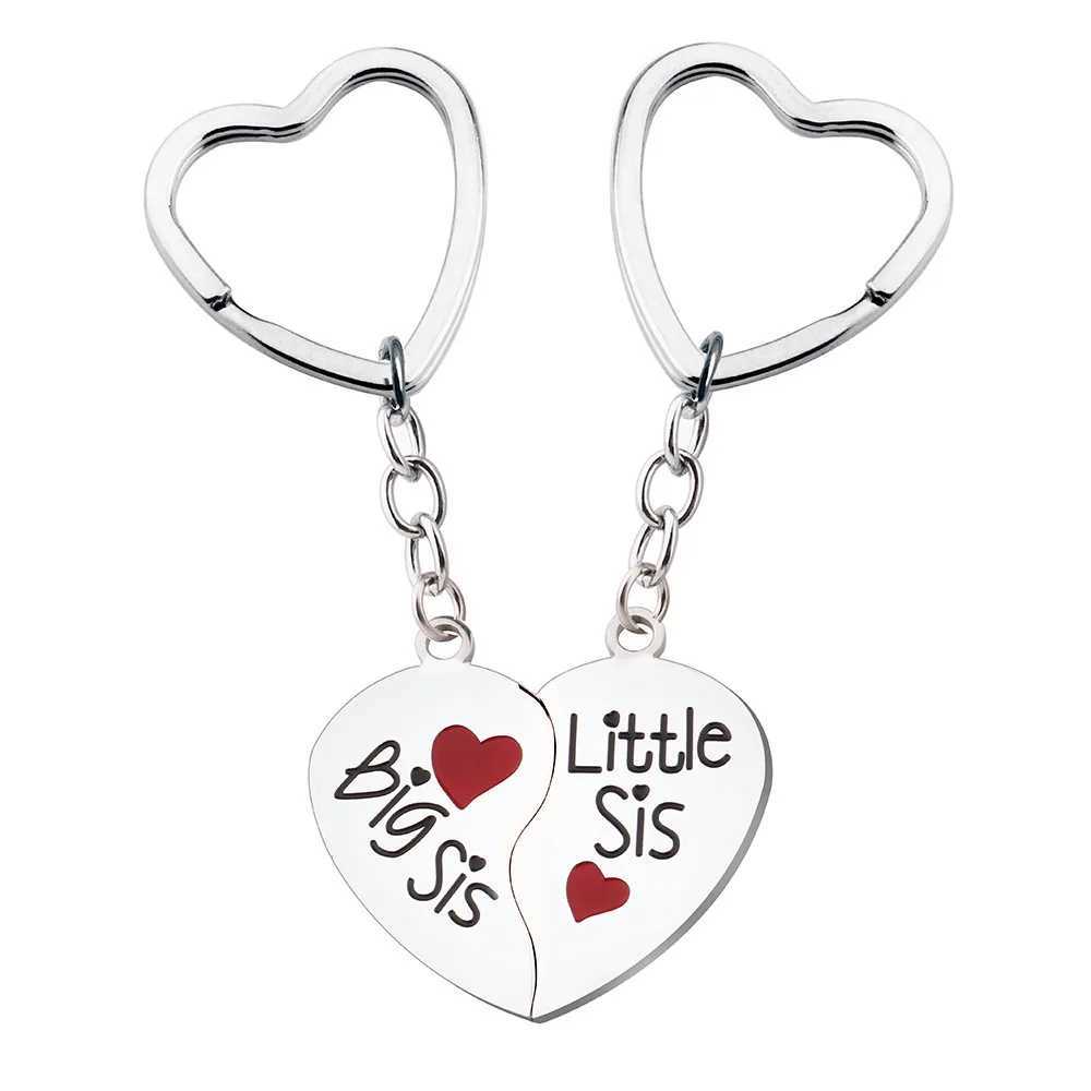 Stainless Steel 2pcs/Sets Big Sis Lil Sis Words Puzzle Key Chain Gift Sister Friends Anniversary Festival Jewelry KeyChains XJ250602
