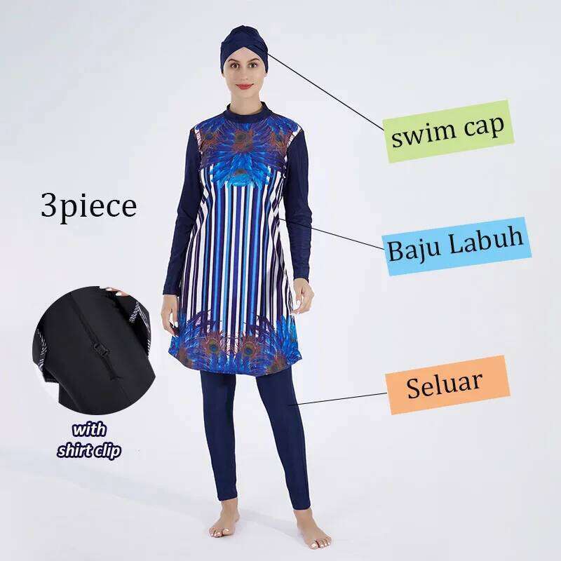 4 Pcs Women's Muslim Swimwear Digital Printed Lslamic Clothes Hijab Long Sleeves Sport Swimsuit Burkinis Wear Bathing Suit 4Xl