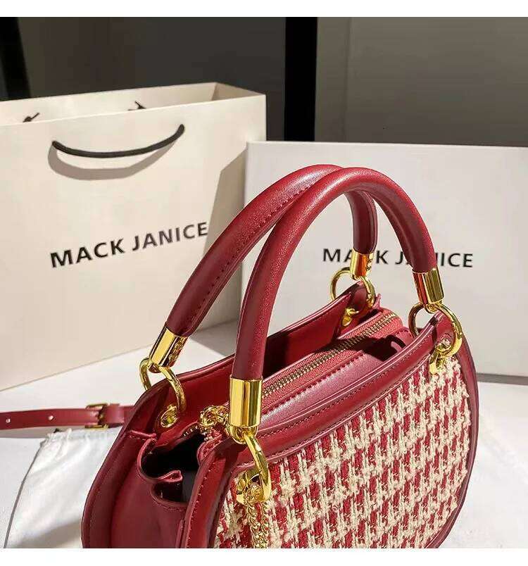 Autumn High Quality Red Color Fashion Fabric Square Women's Handbag Lady Purse Female Shoulder Messenger Wedding Bag