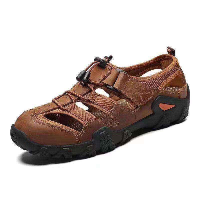 Leather Sandals Outdoor Beach Hollow New Summer Closed-Toe Non-Slip Water Men's Casual Shoes