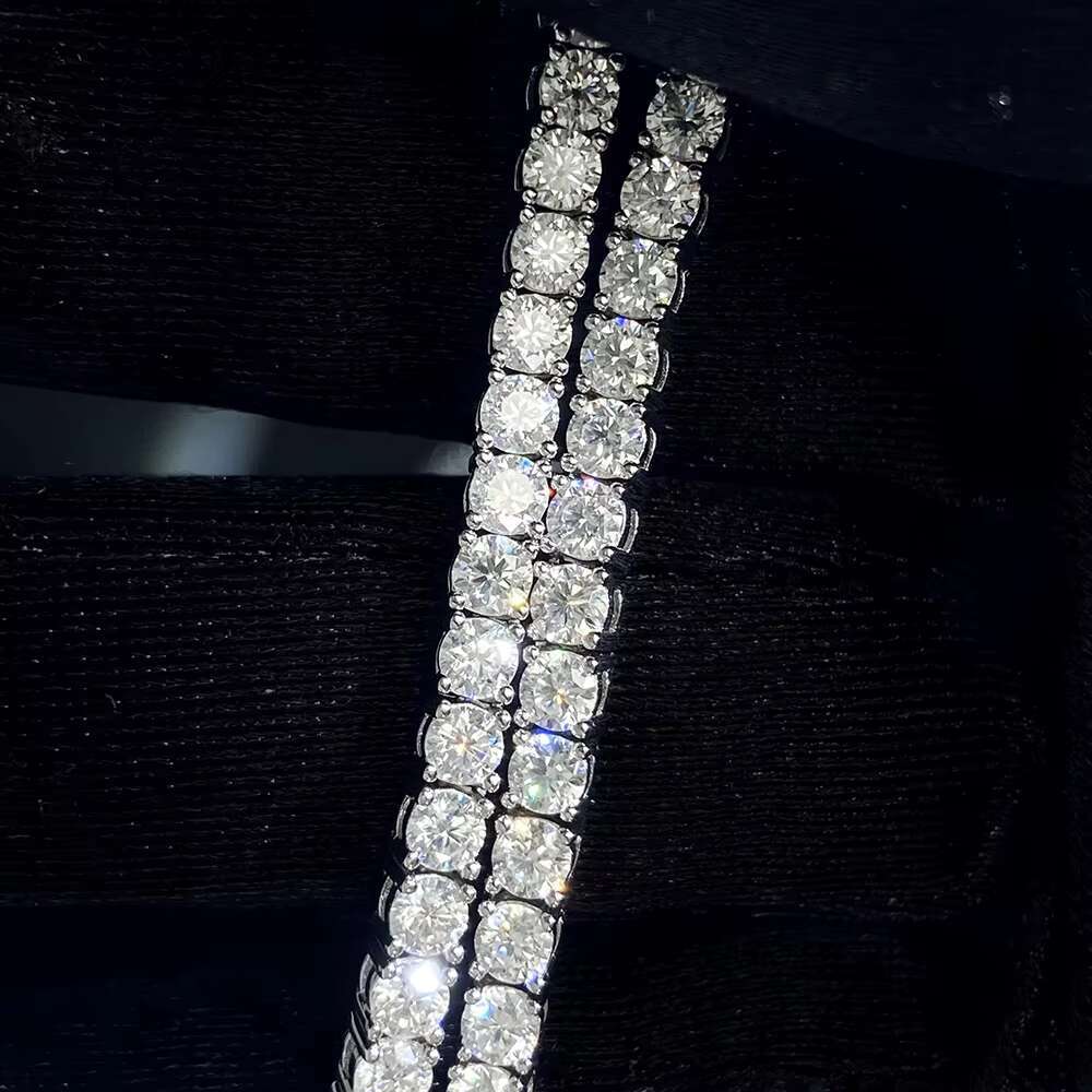 Iced Out Tennis Chain Rhodium Plated 925 Sterling Silver 3mm Moissanite Tennis Chain Hip Hop Necklaces Vvs Moissanite