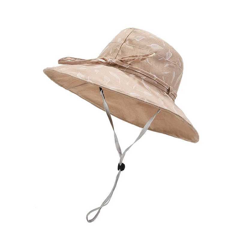 Panama Womens Fragmented Flower Big Brim Fisherman Bucket Hat Outdoor Fashion Sunscreen Beach Summer Cap H94 W250602