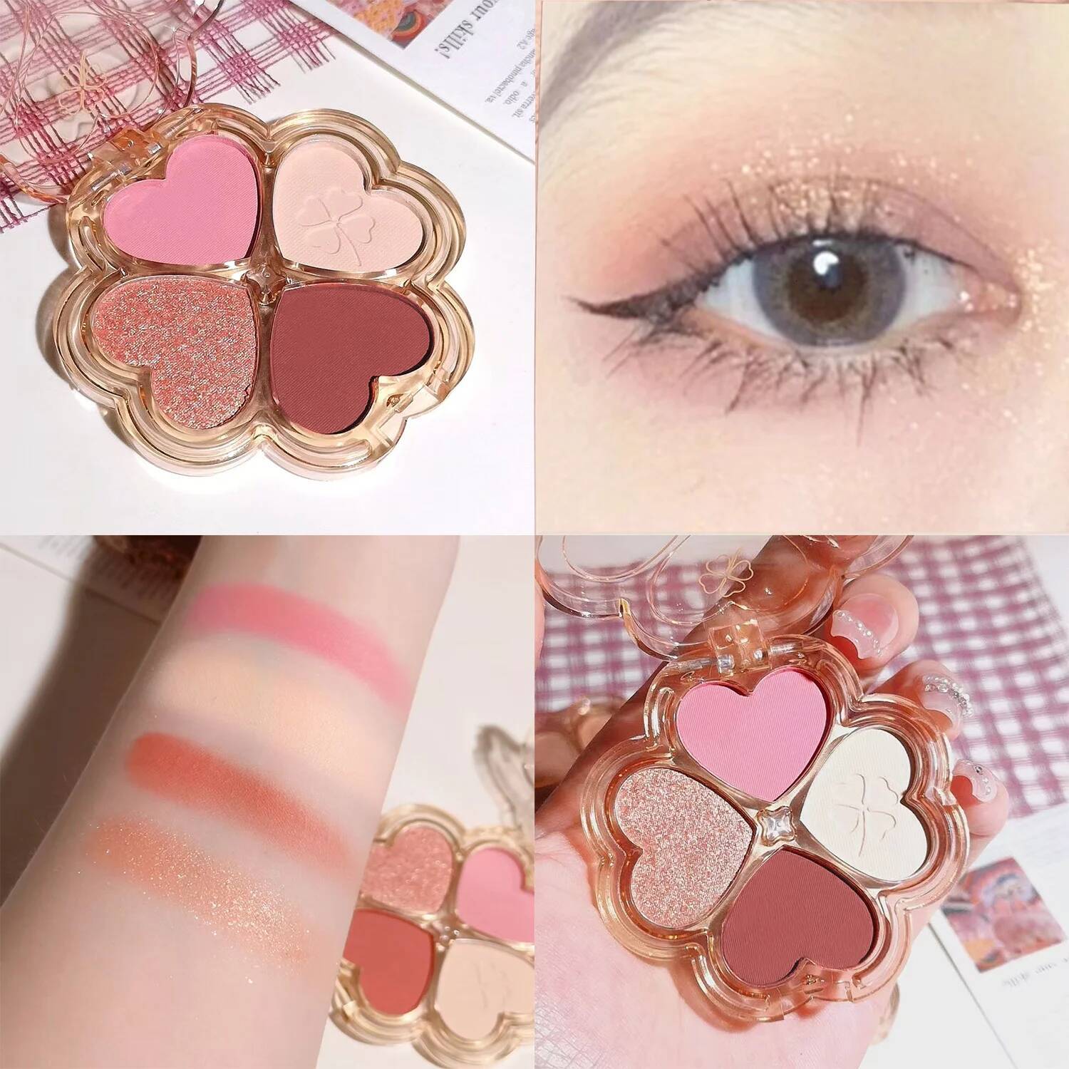 Lucky Clover Palette, Daily Earthy Color, Fine Glitter, Pearlescent Matte, Pure Lust Four-Color Eyeshadow Palette