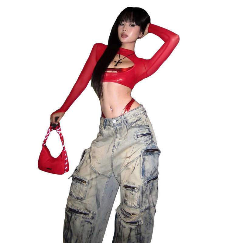 Summer New Women's Street Fashion Sexy Hollow Out Slim Fit Short Sheer Top B5