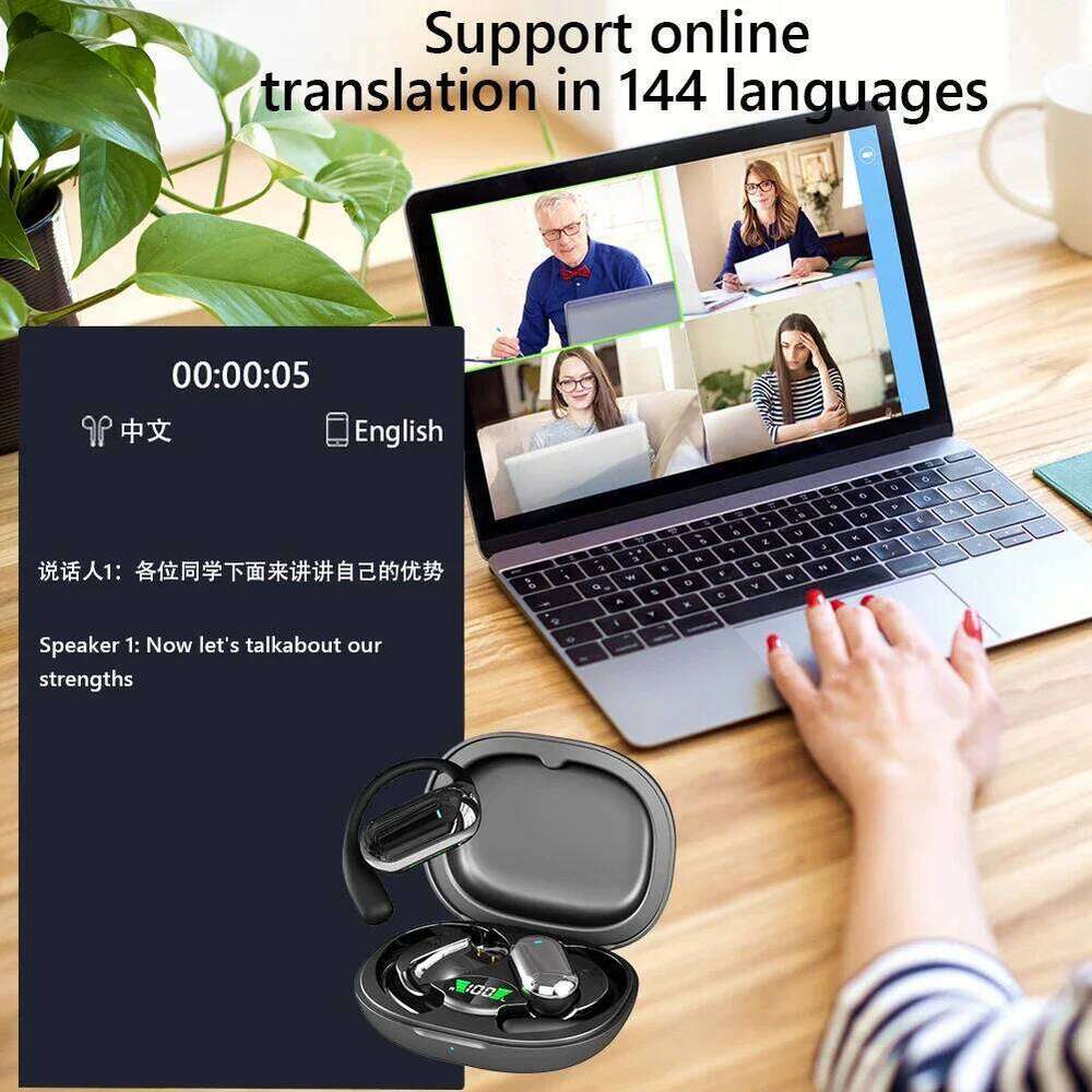 AI Earbuds Real-Time Voice Translator 144 Languages Instant Translation Noise Canceling Wireless Bluetooth Headphones