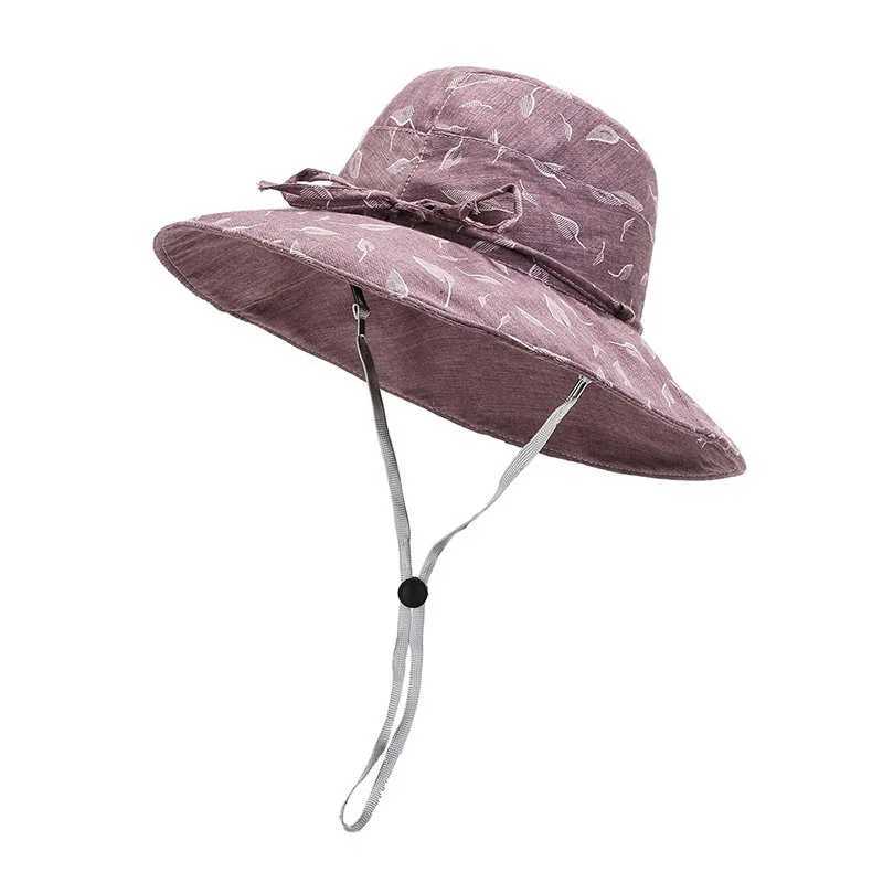 Panama Womens Fragmented Flower Big Brim Fisherman Bucket Hat Outdoor Fashion Sunscreen Beach Summer Cap H94 W250602