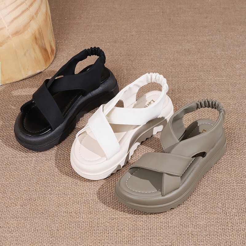 Thick-Soled Elastic for Women 2023 Summer New Korean Cross Strap Open-Toe Fairy Style Sandals ddmythur
