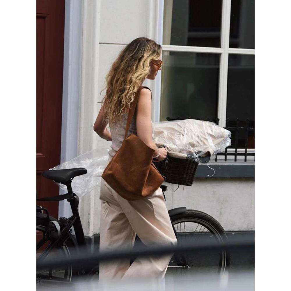 Genuine Leather 2025 Spring Cow Suede Shoulder Bags Women Retro Gold Buckle Large Capacity Totes Lady Handbags