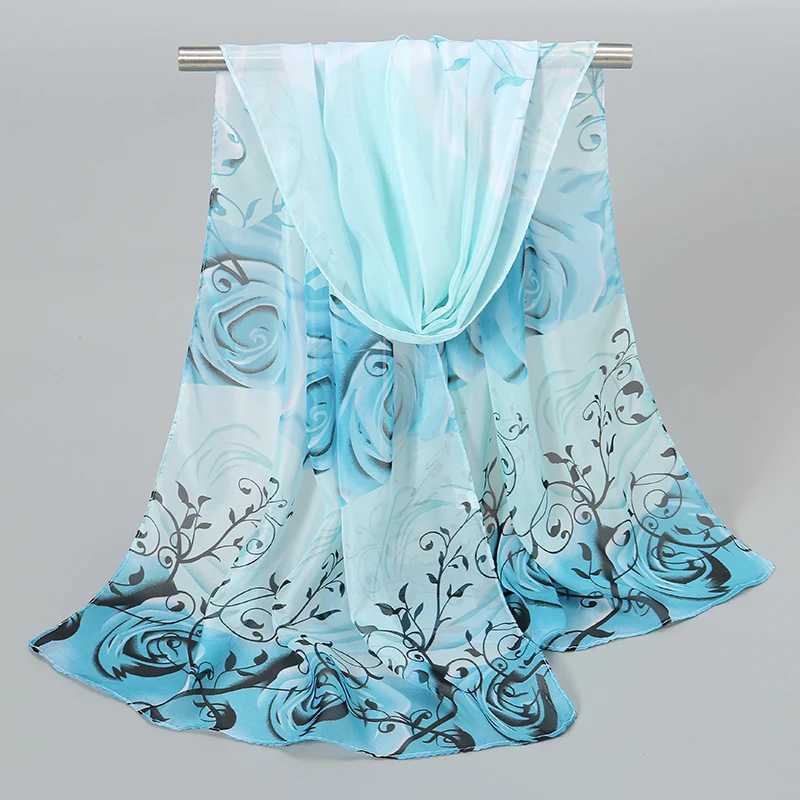 150*50cm Floral Printed Scarf Women Thin Light Chiffon Shawl Breathable Beach Towel Luxury Foulard Silk Feeling Hair Wrap Pareos W250602