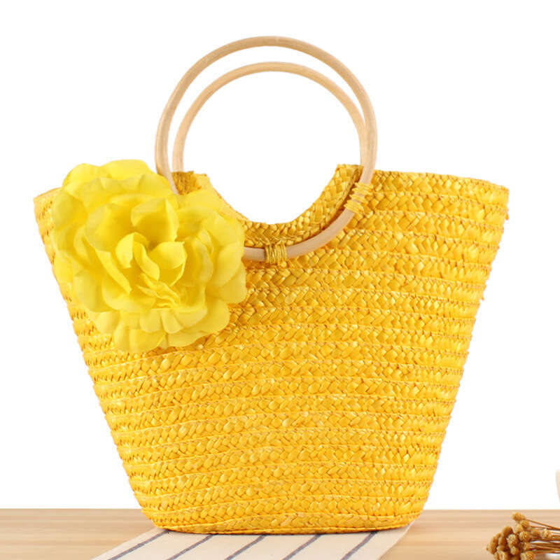Women's handbag New Rattan Woven Handle Handmade Large Capacity Flower Handheld Straw Beach Vacation Bag