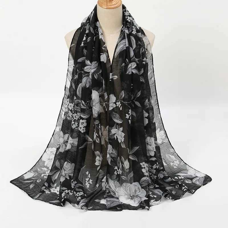 New Voile Floral Scarf For Women Girls Summer Retro Print Sunscreen Thin Scarves Soft Lady Foulard Viscose Female Wrap Shawls W250602