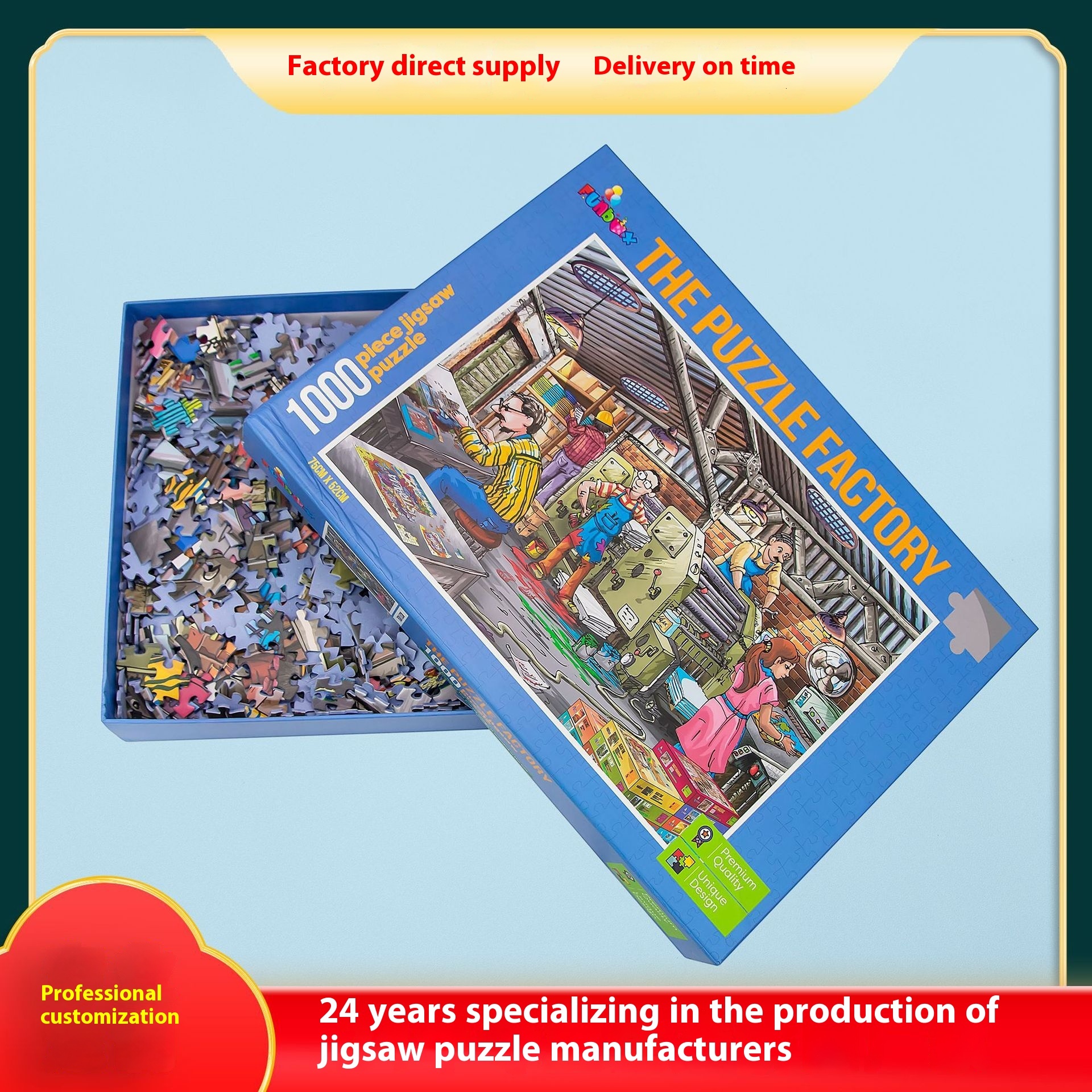 Flat Blue Cardboard Toy Educational Veet 1000 Piece Adult Puzzle