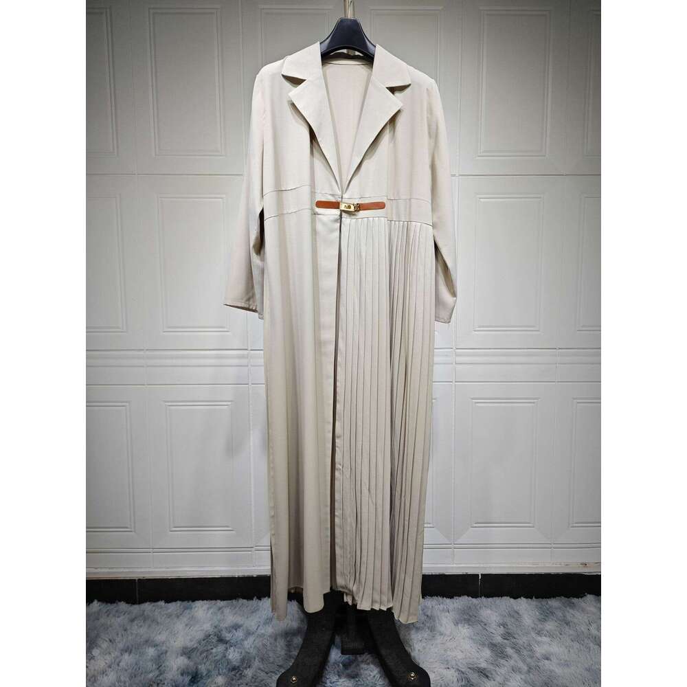 Mq115 Abaya Cardigan Robe Pleated Coat Muslim Arabic Fashion Leather Buttons B5