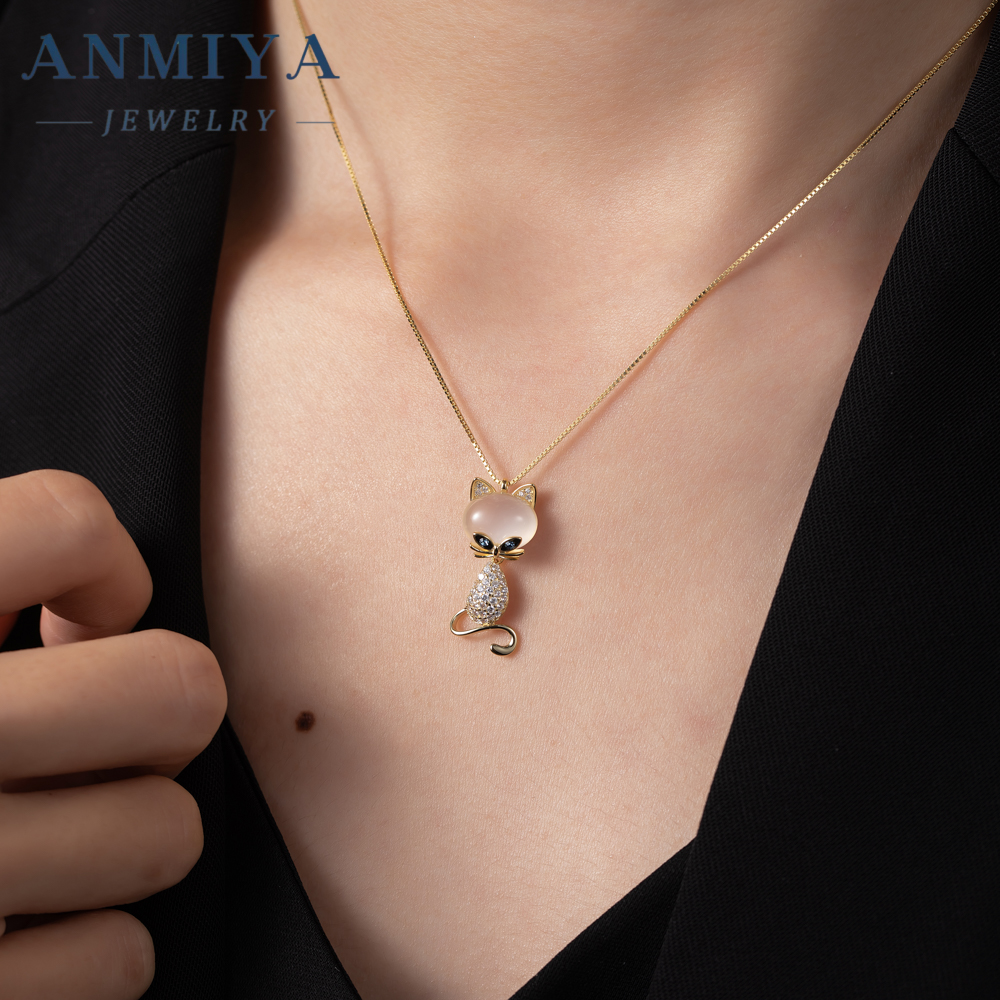 New Design 18k Gold Cat Shape Diamond Zircon Necklace Jewelry Chain for Women Real Gold