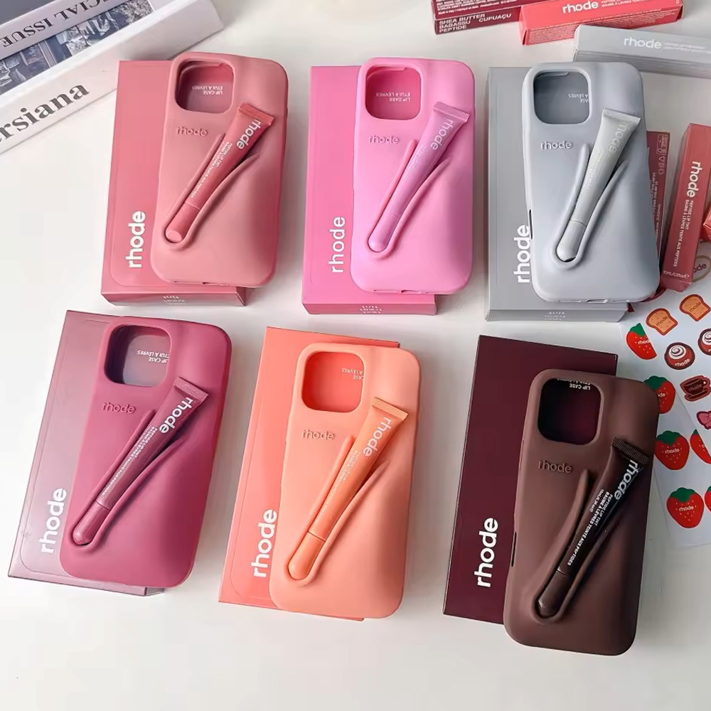 RHODE phone case For iPhone 16 12 13 14 15 11 Pro Max Plus Fashion Rhode iPhone Case Gray Toast Espresso Ribbon Lip Gloss Holder Silicone Cover