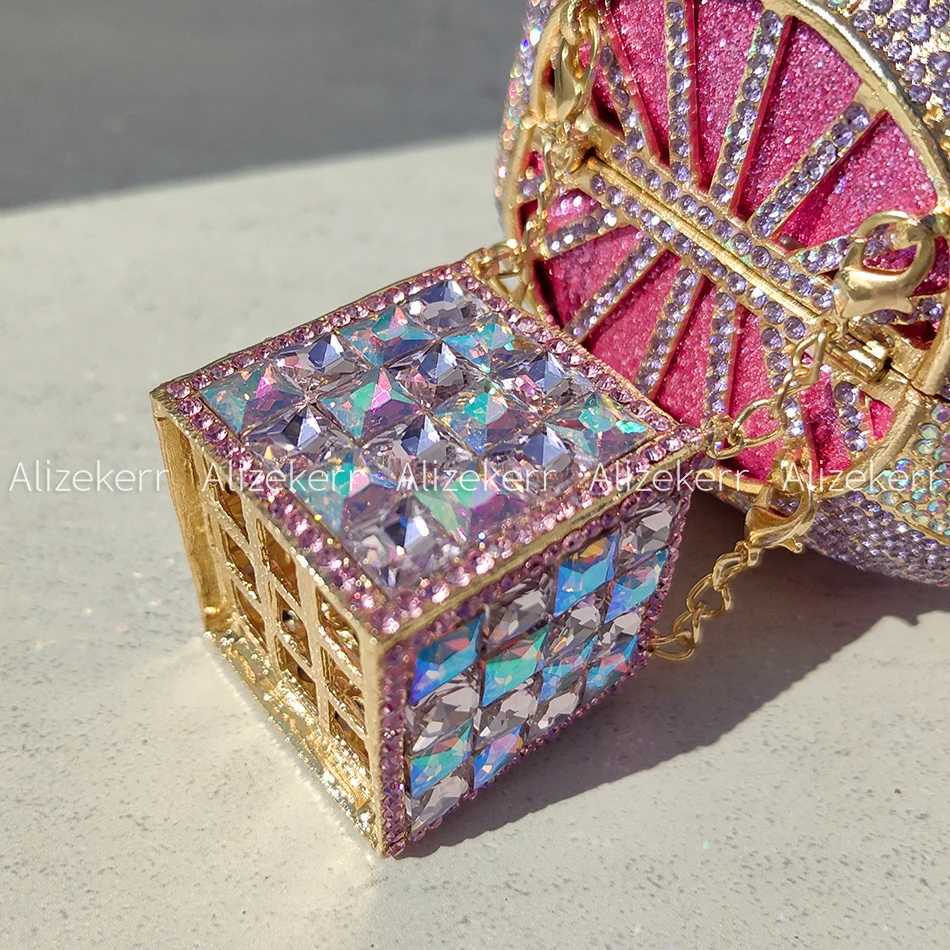 Alizekerr Hot Air Balloon Shaped Crystal Evening Bags Women Classy Unique Rhinestone Circular Clutch Purses Wedding Party Z250603