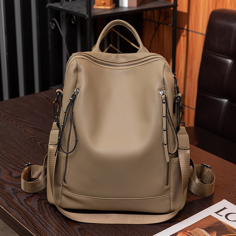 Free Shipping New Fashion Women's Backpack Trendy Large Capacity Outdoors Simple Casual Women's Bag PU Soft Designer Bag Leather Student Sch