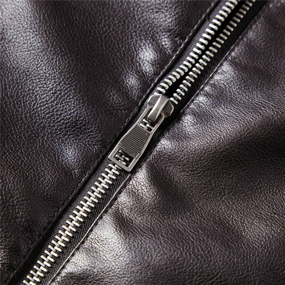 Streetwear Biker Slim Fit Autumn Winter Coat Fur Lined Motorcycle Fashion Men Coffee Leather Jacket