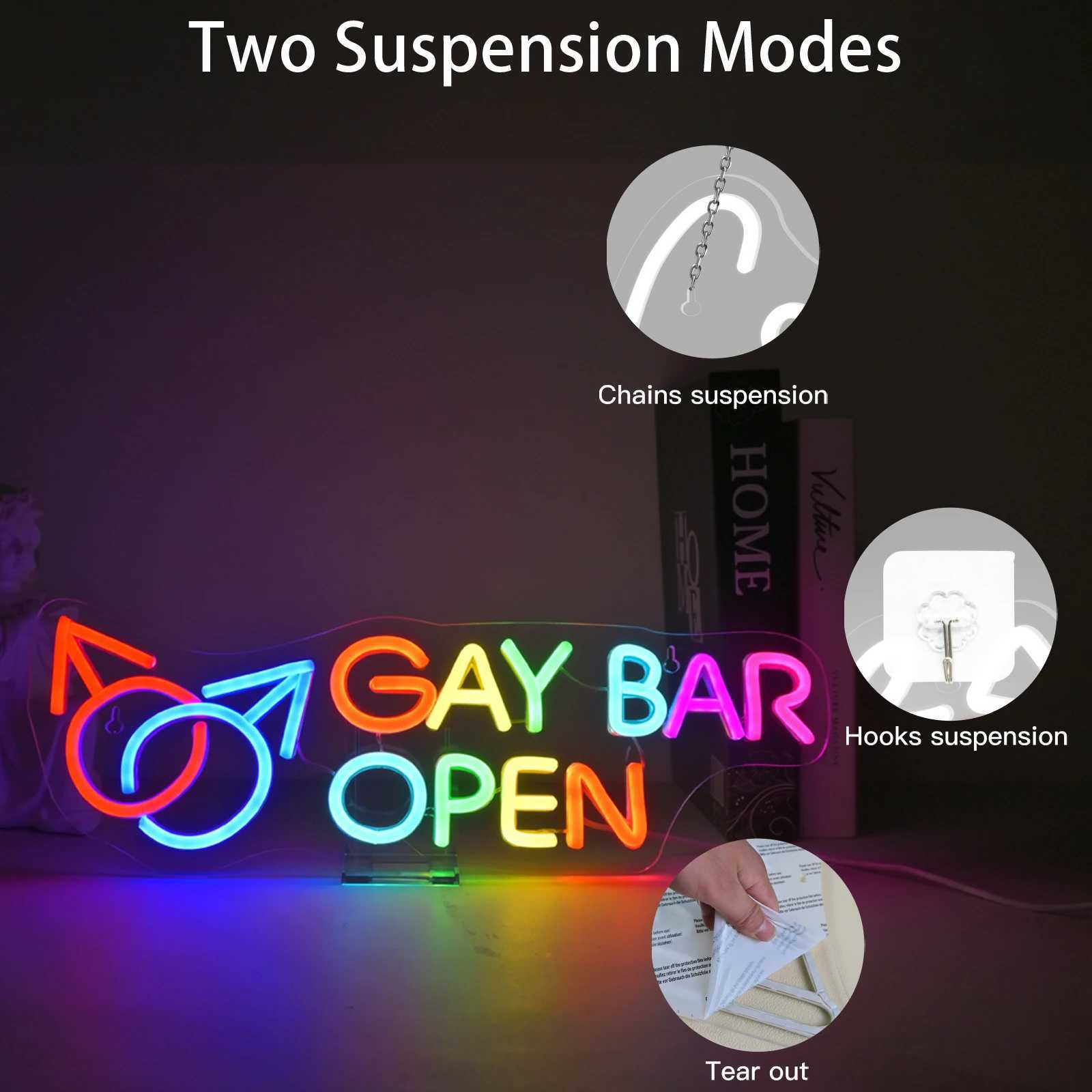 Gay Bar Open Neon Sign Wall Art Decor USB Powered LED Neon Sign Business Bar Shop Open Signs Bistro Store Party Decor XJ250602