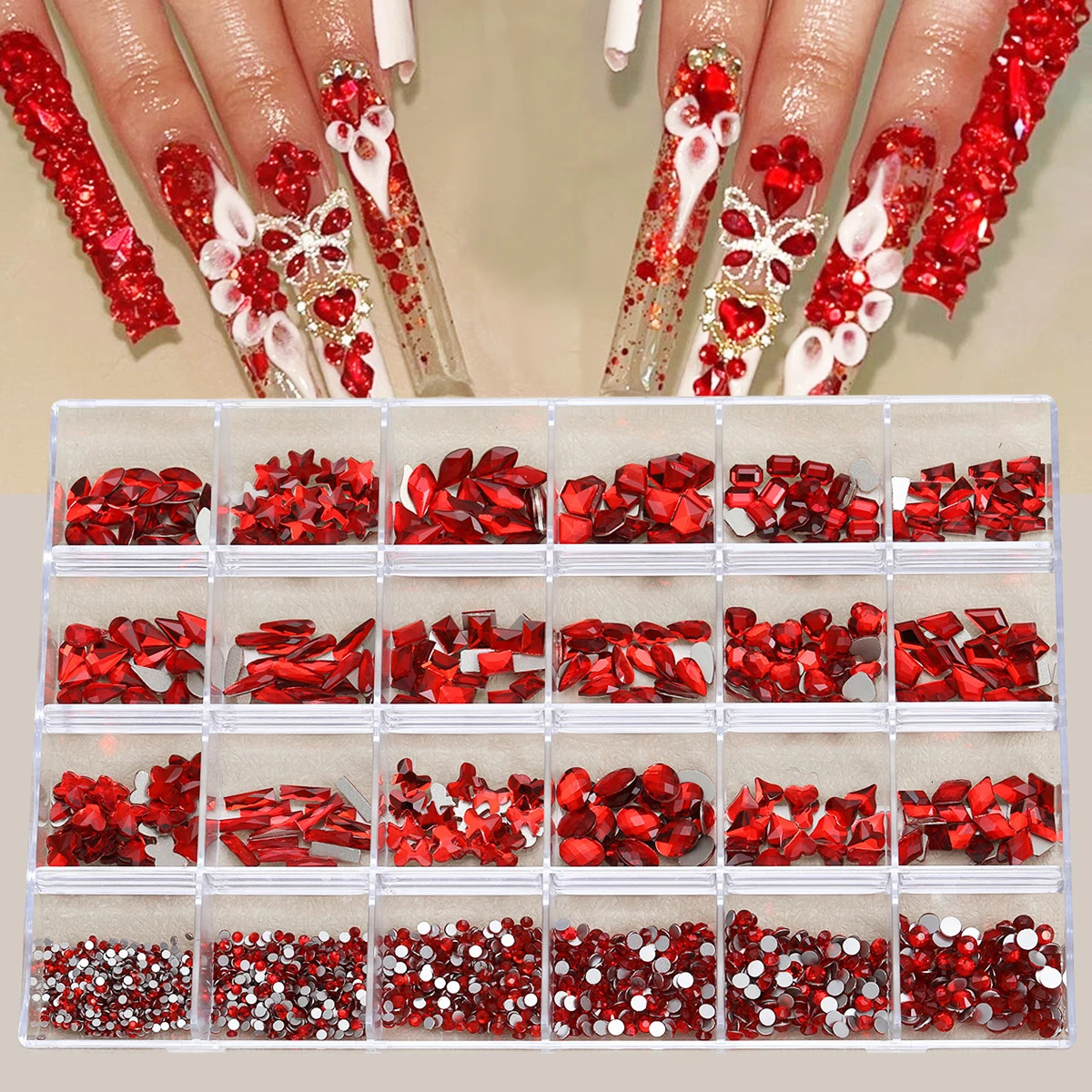 1 box of 24 grid mixed style flat -bottomed rhinestone suits color rhinestone multi -style nail art Rhein stone set different s 250528