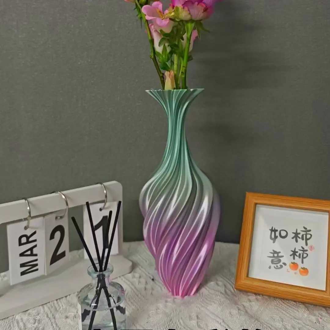 Art Plastic Vase Twisted Flower Vase Living Room Decorative Ornament Nordic Simple Ins 3D Printing Vase Home Decoration Y250603
