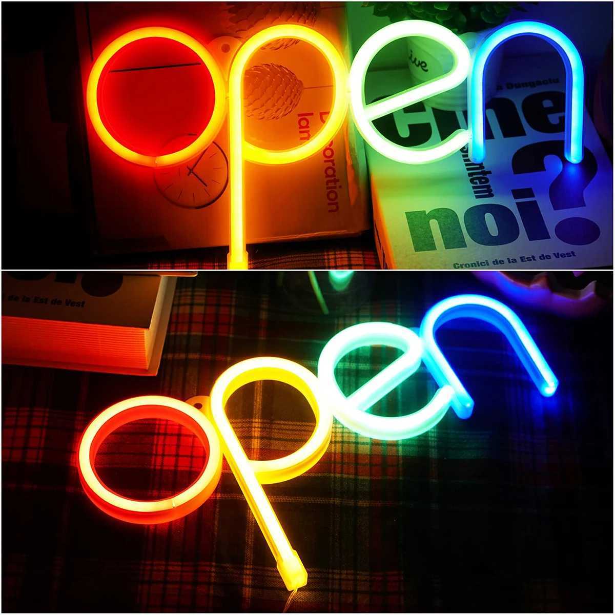 Open Neon Sign LED Neon Signs Night Light Colorful Lighted Decor Glowing Letter Lights for Window Bar Pub Hotel Coffee Shop XJ250602