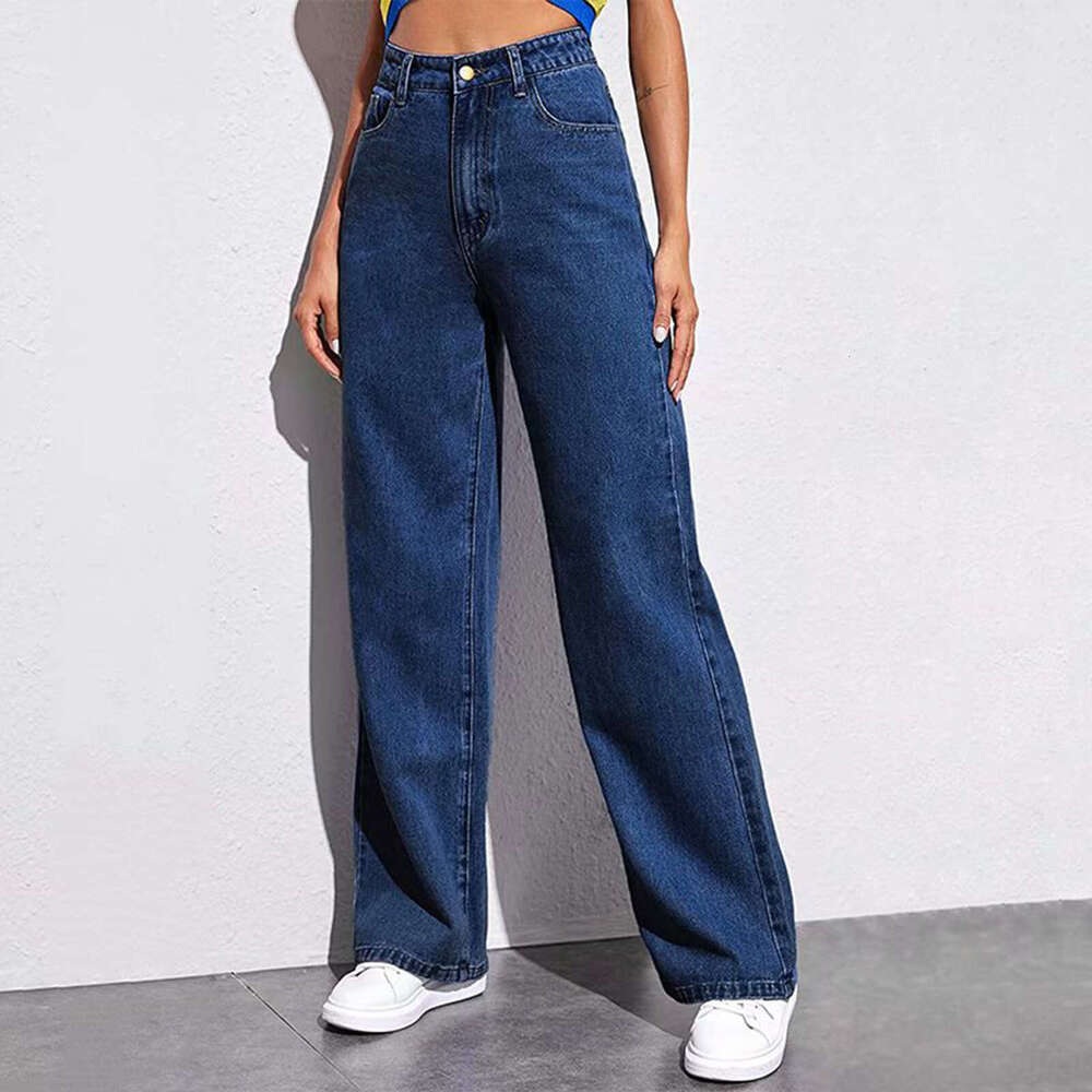 High Waist Wide Leg Jeans For Women New Slim Straight Versatile American Style Draped B5