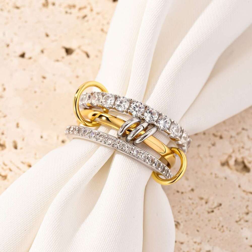 Same Style Interlocking Full Diamond Zircon Stacking Rings Two Colors Panyu Beautiful Polished Inlay