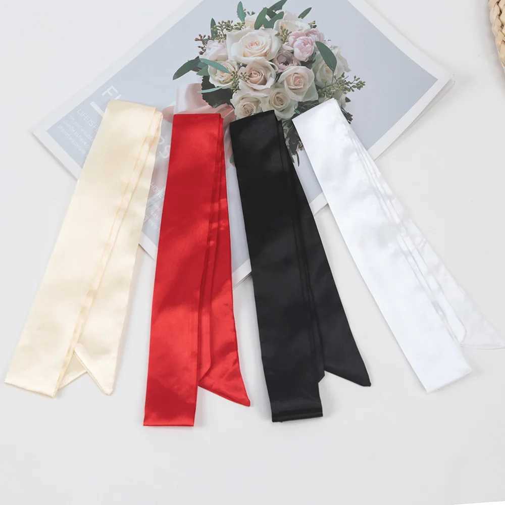 1PC Women Narrow short Scarf 100x4cm Solid Color Chiffon Silk Rubber Black Bag Ribbon Headbands Choker Streamer Lady Accessories W250602