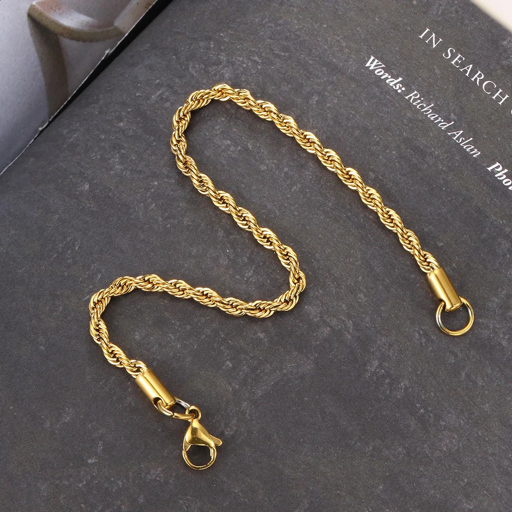 Stainless Steel Rope Chain Bracelet Women Bangle Gold Color Minimalist 3mm 4mm Hand Accessories Trend Hippie Jewelry Female C048 250528