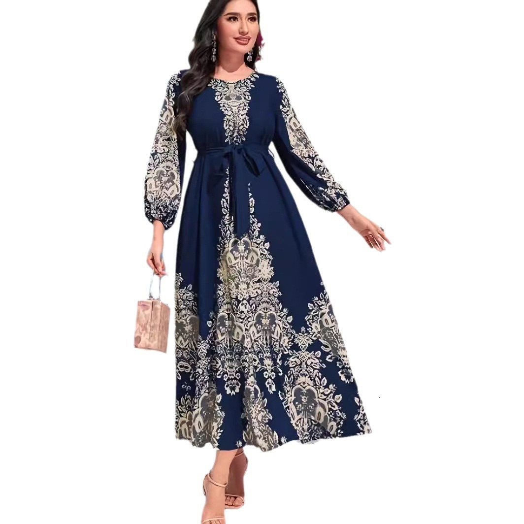women's wear Fashion Digital Print Sleeve Long Dress