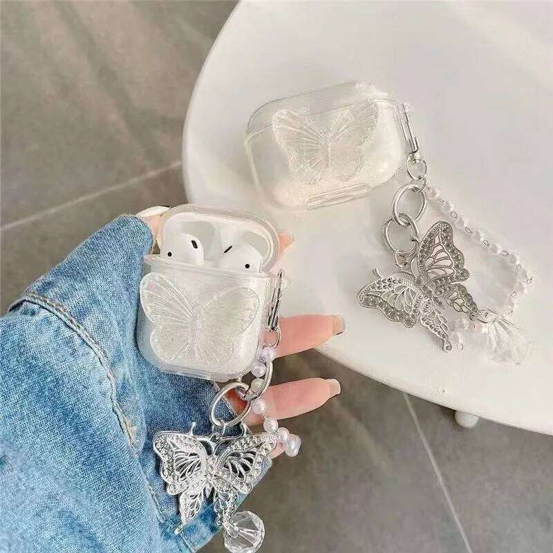 Case 3/4 Bling Glitter Butterfly Clear Earphone For Pro/Pro2 Soft Silicone Protective Cover