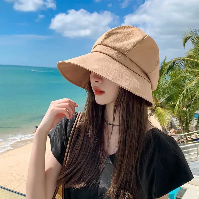Womens Bucket Hat Spring Summer Hats For Women Solid Color Cloth Foldable Sunscreen Sun Hat Female Fisherman Cap Wide Brim New W250602