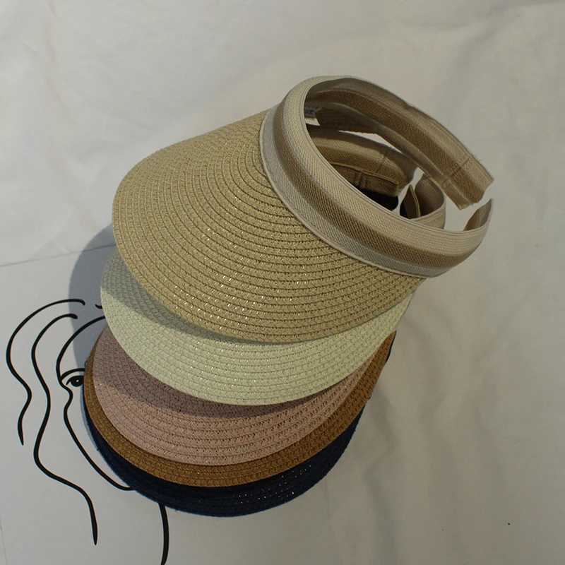 Korean Sun Visor Hat Women Summer Beach Sun Hat Empty Top Straw Hats For Women Anti-UV Chapeau W250602