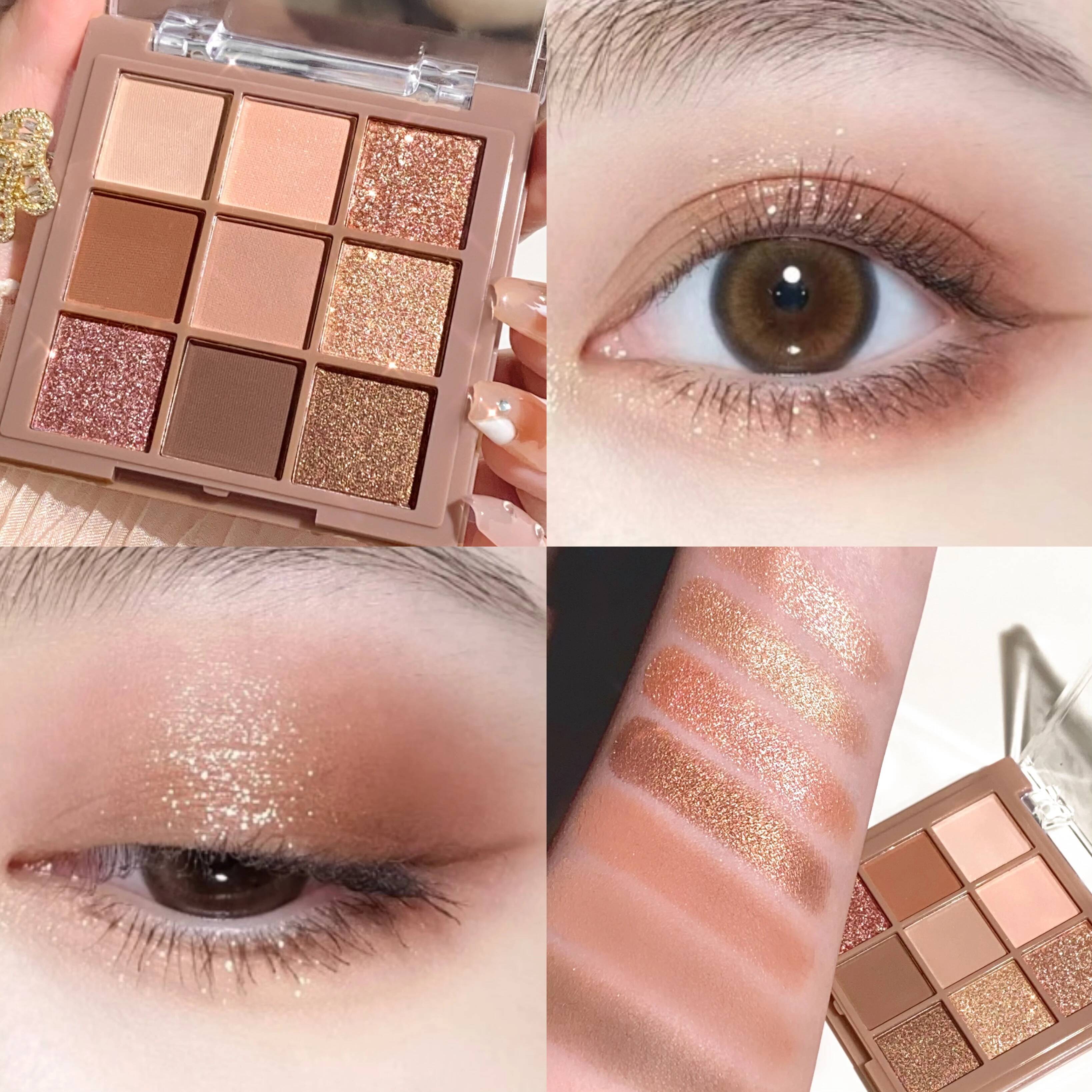 Nine-color Jiugong grid pearl matte flash hazelnut cocoa eye shadow plate
