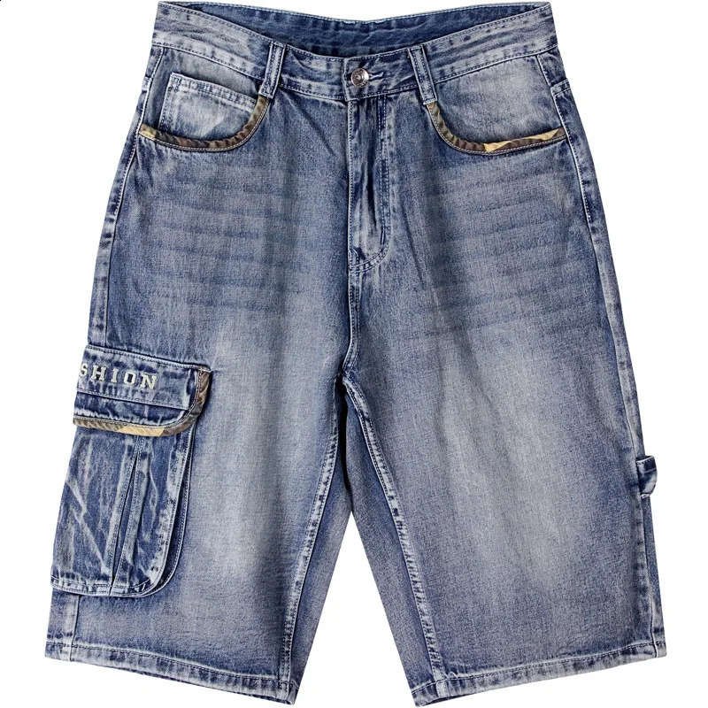 Multiple Pockets Mens Plus Size Loose Baggy Denim Shorts Fashion Streetwear Hip Hop Skateboard Cargo Jeans Short for Men 250528