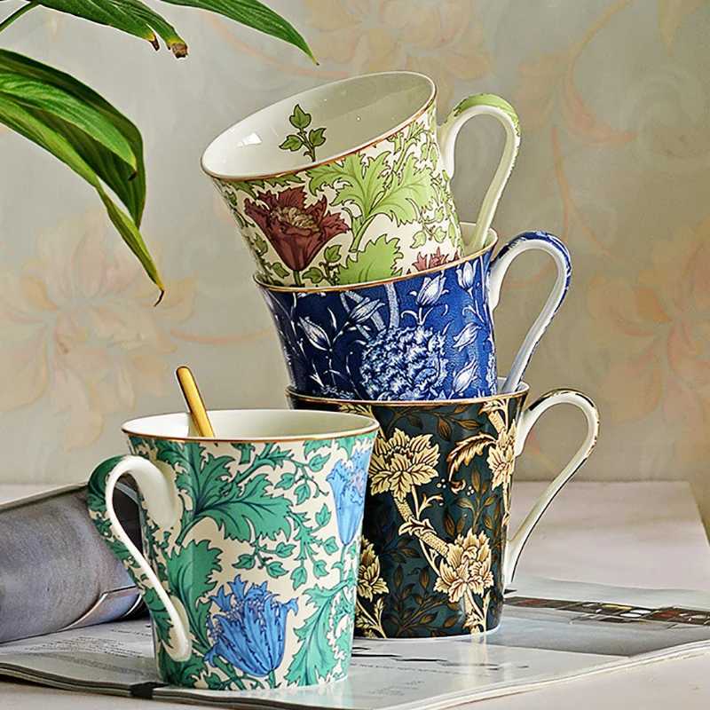 European Bone China Breakfast Milk Mug Ceramic Pattern Coffee Cup English Afternoon Tea Accessories Home Latte Coffee Cup Gifts Y250603