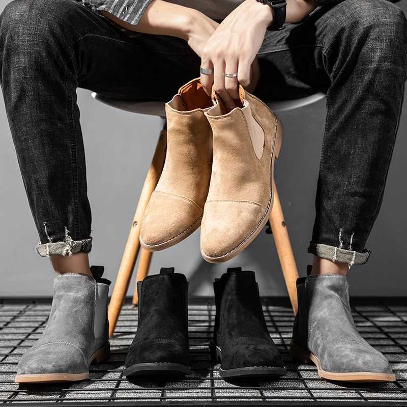 Mens 2025 Four Season Fashion Trend High-top Ankle Boots Large Size British Style Pointed Toe Boots XJ250602