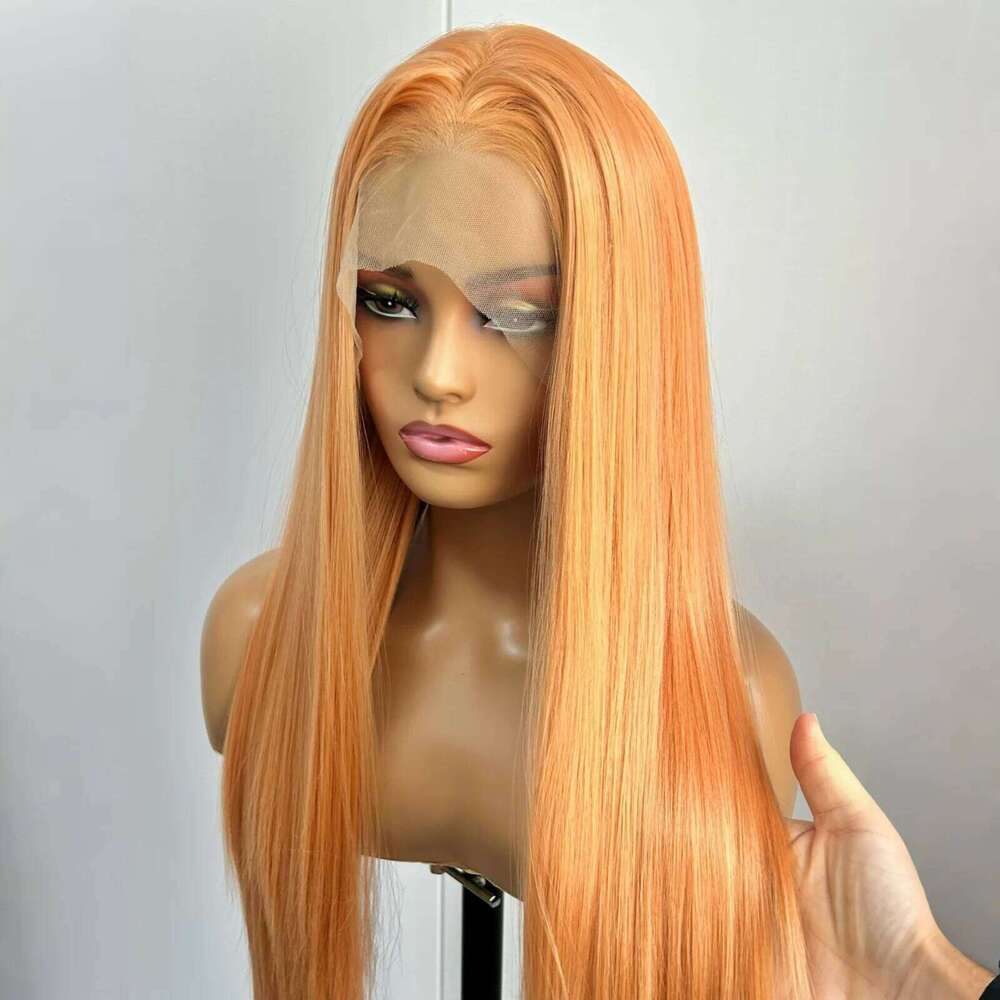 Light Orange Long Silky Straight Synthetic Lace Front Wig Free Part Ginger Colored Heat Resistant Fiber Wigs for Women Daily