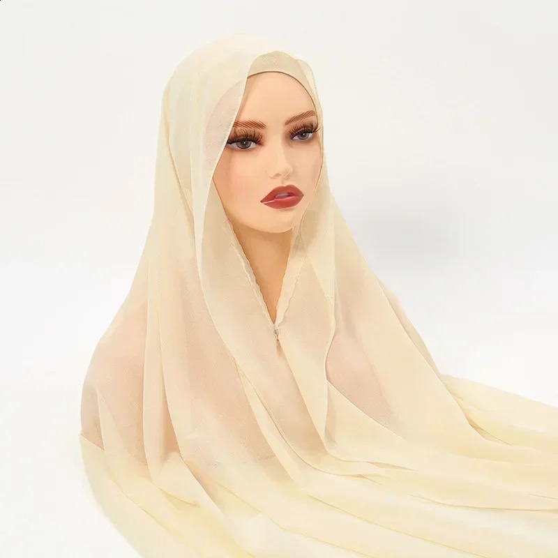est Instant Chiffon Hijab with Magnetic Buckle Solid Color Woman Muslim Hijab Scarf Islamic Turban Fashion Headband Shawls 250530