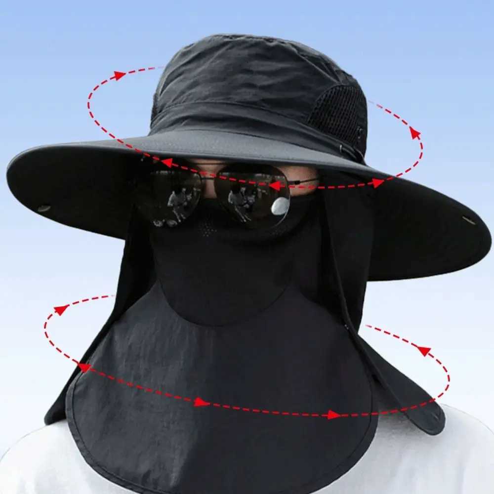 Neckline Mask Man Sun Hat Face Mask Wide Brim Sun-cream Bucket Hat Garden Work Hat Sun Protection Outdoor Fishing Cap Summer W250602