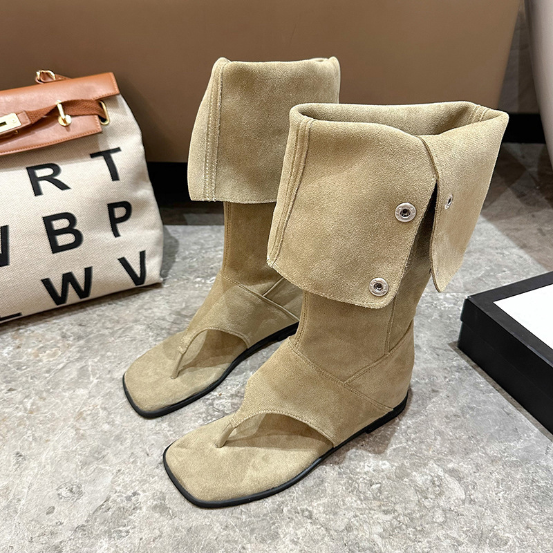 Toe Post for Women Summer 2025 New Lazy Style Roman Height Increasing Western Denim Slouch Sandals ddmythur