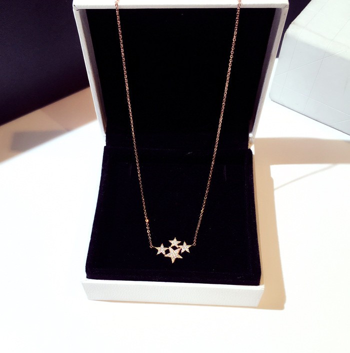 Simple Fashion Star Pendant Ins Top Sell Jewelry Sterling Sier Rose Gold Fill Pave White 5A Cubic Zircon CZ Dia Party Clavicle Necklace Gift