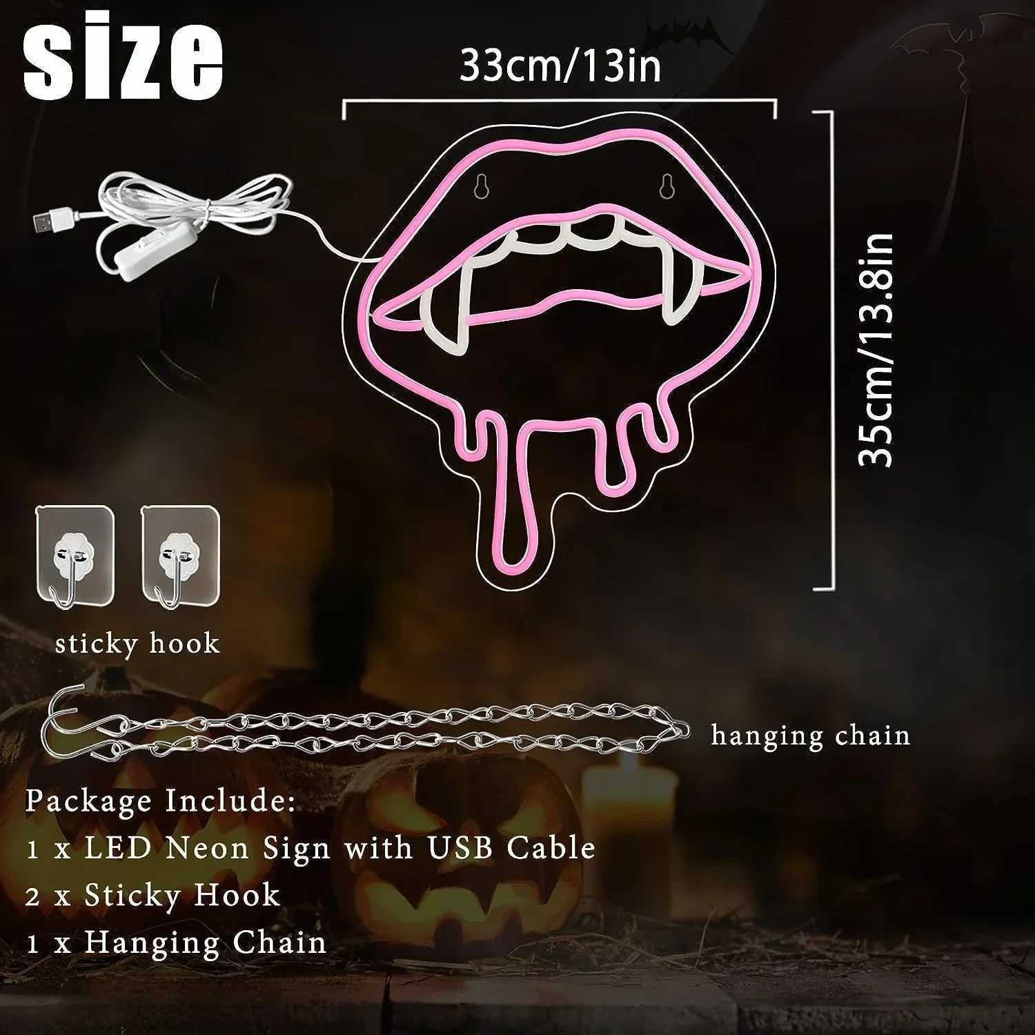 Vampires Lips Neon Light for Wall Decor for Party Aesthetics Decoration Creative Neon Sign for Unique Gift Bedroom Bar Room Art XJ250602