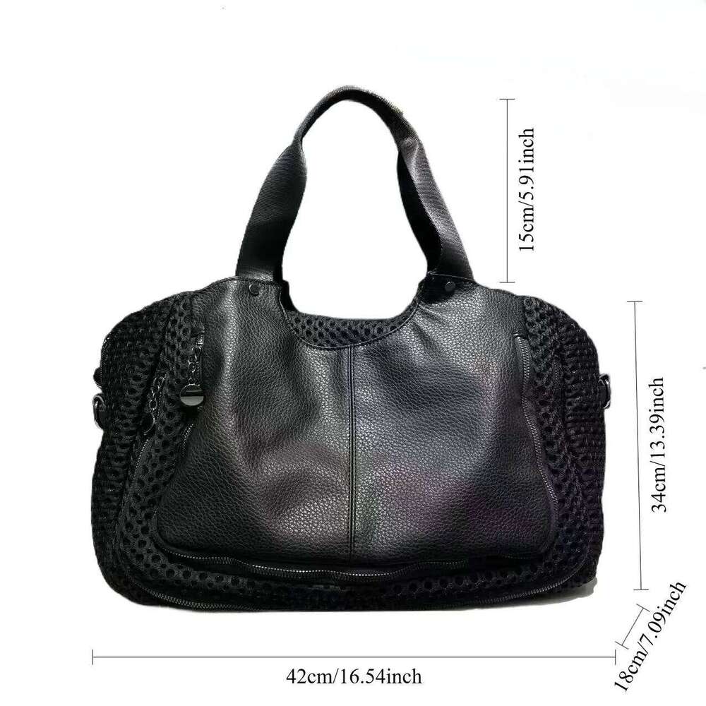 Ladies' Fashionable Retro Street Splicing Tote With Large Capacity Mesh And Oversized Ladies' Wallet Shoulder Bag